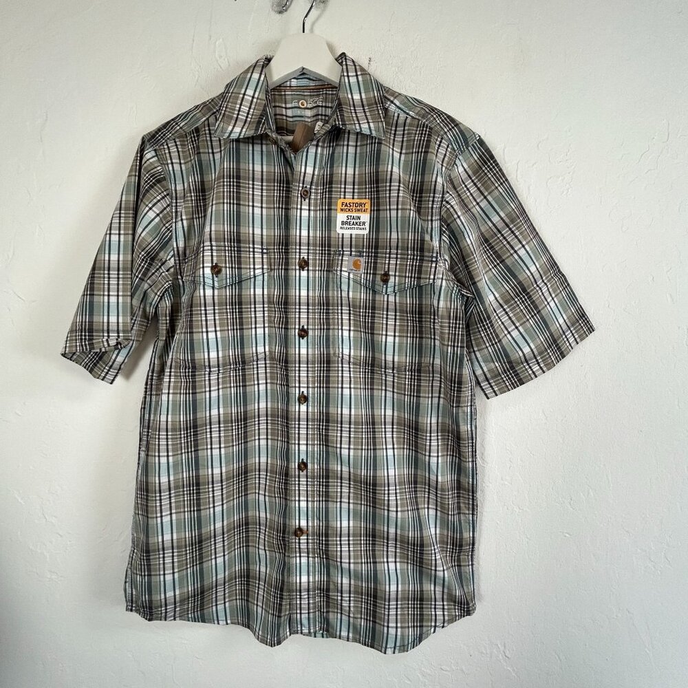 Carhartt Force Mens Plaid Short-Sleeve Button-Up Shirt Small Stain Breaker New
